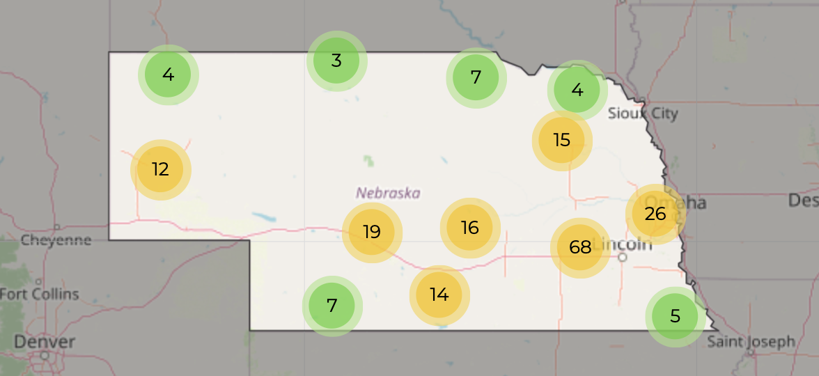 map of Nebraska markets, vendors, and producers