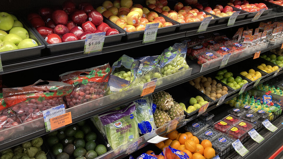 Fruits and vegetables in a store